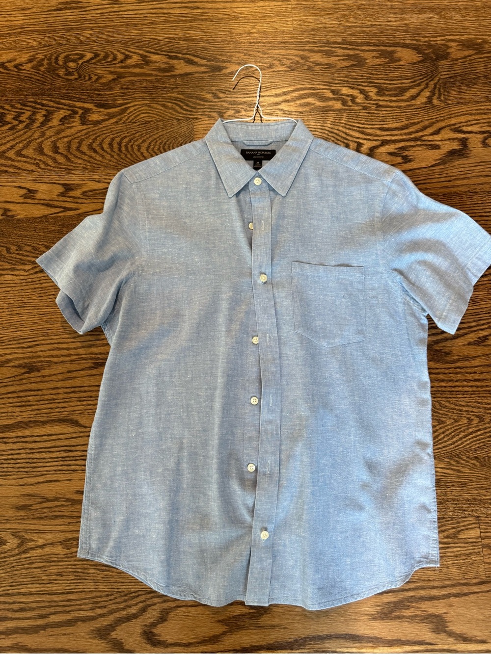 Banana Republic Linen Blend Shirt Mens Medium Blue Short Sleeve Button Up